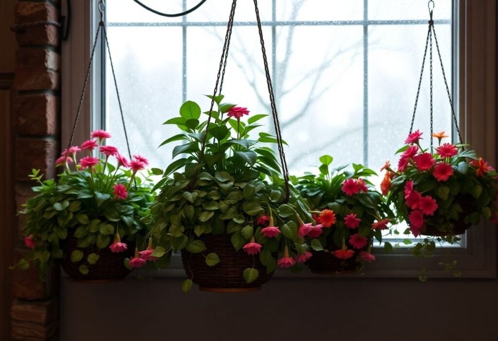 Winter Plants in Hanging Baskets