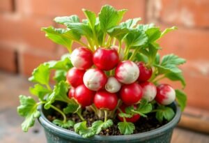 Radishes growing in a pot