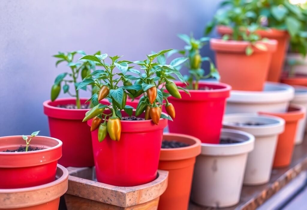 Jalapeño plants in pots